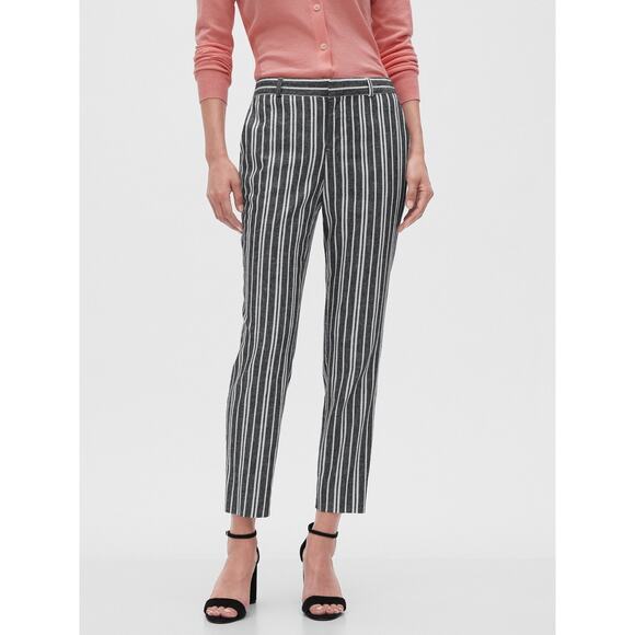 Banana Republic Size 6 Avery Striped Linen Blend Tailored Ankle Pants Black - Picture 1 of 5
